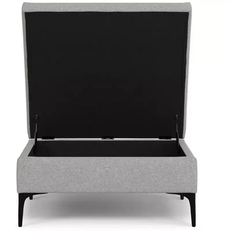 Tavolino contenitore ottomano quadrato da 91 cm con piano sollevabile, rivestimento in lino, struttura in pino, grigio