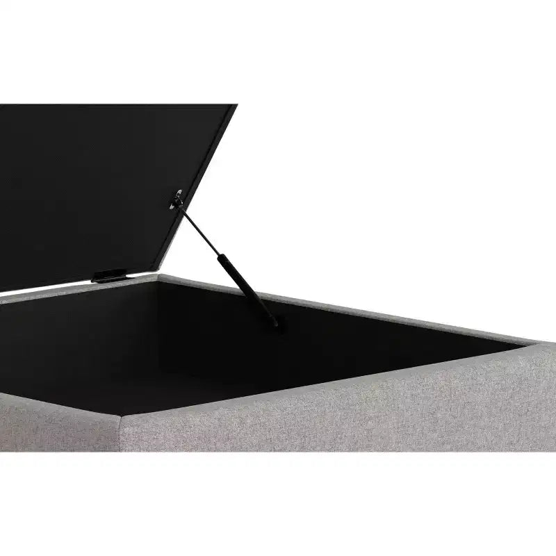 Tavolino contenitore ottomano quadrato da 91 cm con piano sollevabile, rivestimento in lino, struttura in pino, grigio
