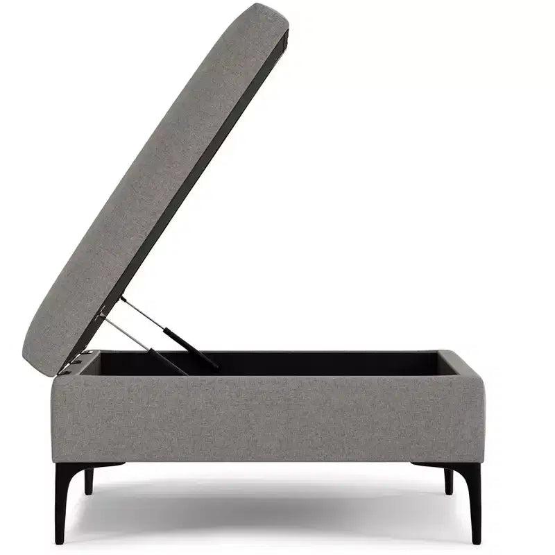 Tavolino contenitore ottomano quadrato da 91 cm con piano sollevabile, rivestimento in lino, struttura in pino, grigio