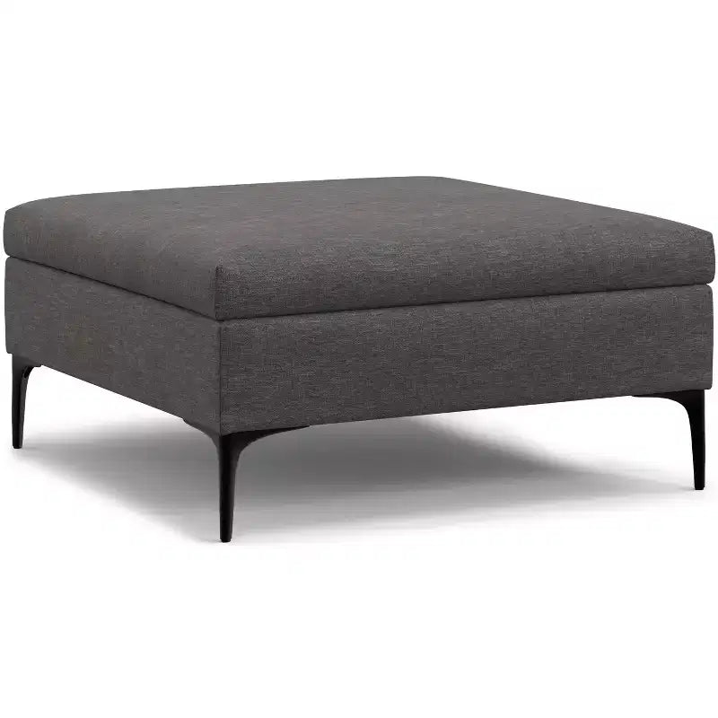 Tavolino contenitore ottomano quadrato da 91 cm con piano sollevabile, rivestimento in lino, struttura in pino, grigio