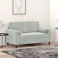 Divano a 2 posti in velluto con cuscini decorativi, grigio chiaro, larghezza seduta 119,9 cm, struttura in metallo