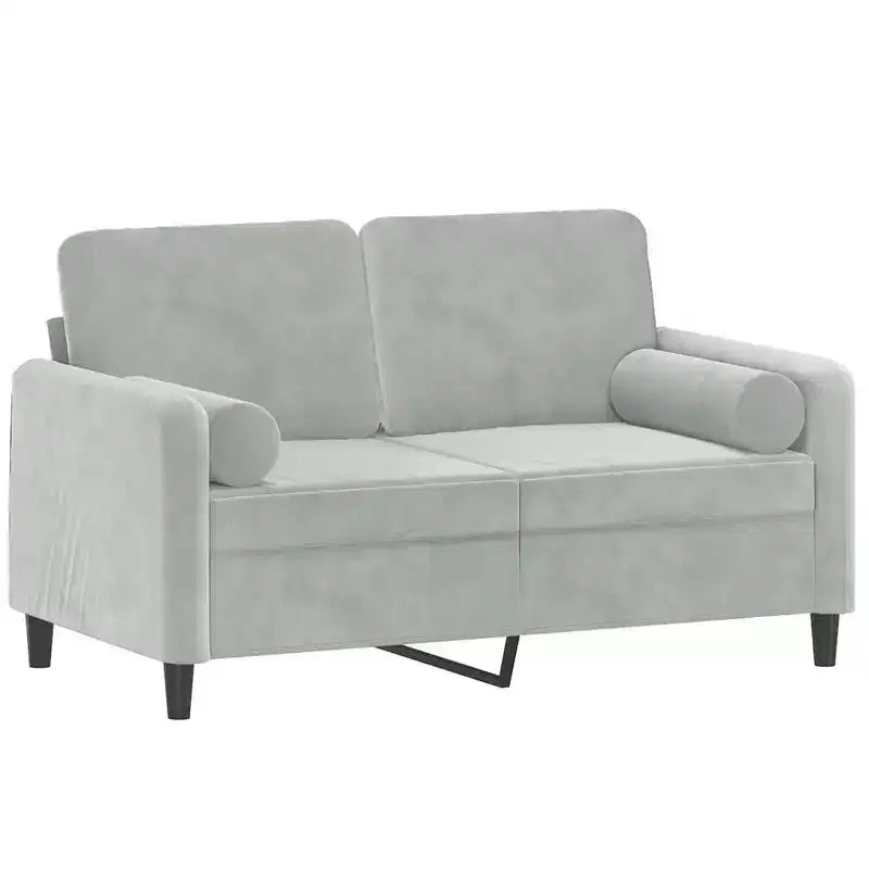 Divano a 2 posti in velluto con cuscini decorativi, grigio chiaro, larghezza seduta 119,9 cm, struttura in metallo
