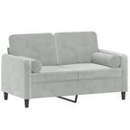 Divano a 2 posti in velluto con cuscini decorativi, grigio chiaro, larghezza seduta 119,9 cm, struttura in metallo