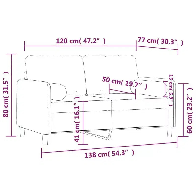 Divano a 2 posti in velluto con cuscini decorativi, grigio chiaro, larghezza seduta 119,9 cm, struttura in metallo