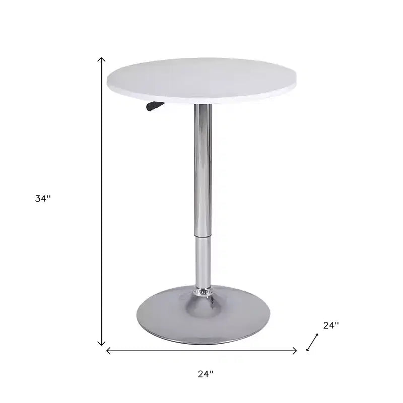 Tavolo da bar rotondo da 24" con piano in legno e base a piedistallo in ferro, bianco e argento, capienza fino a 4 persone