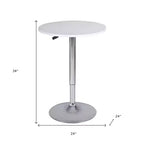 Tavolo da bar rotondo da 24" con piano in legno e base a piedistallo in ferro, bianco e argento, capienza fino a 4 persone