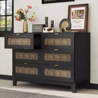 Cassettiera rustica in legno con 6 cassetti e maniglie in metallo, bianca, 119 cm L, portata 113 kg