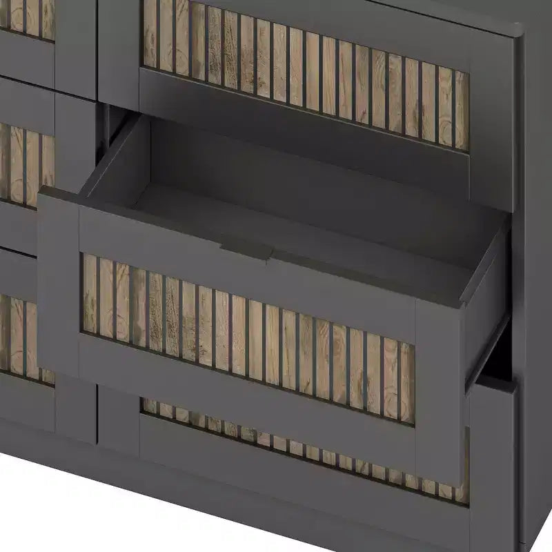 Cassettiera rustica in legno con 6 cassetti e maniglie in metallo, bianca, 119 cm L, portata 113 kg
