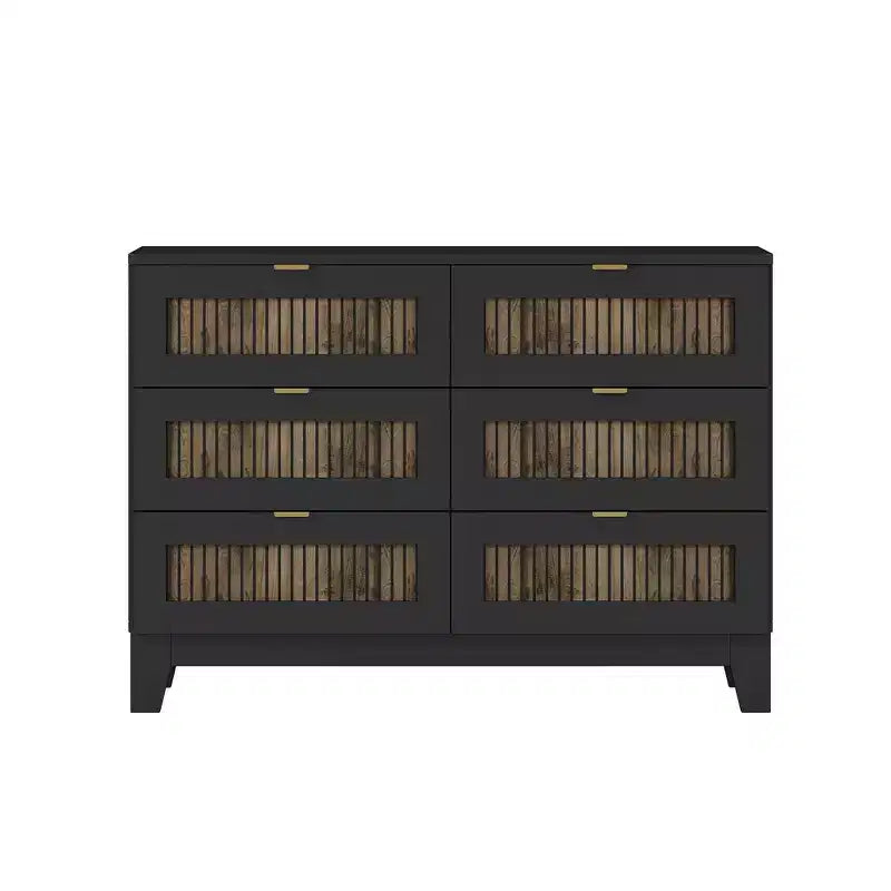 Cassettiera rustica in legno con 6 cassetti e maniglie in metallo, bianca, 119 cm L, portata 113 kg