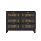 Cassettiera rustica in legno con 6 cassetti e maniglie in metallo, bianca, 119 cm L, portata 113 kg