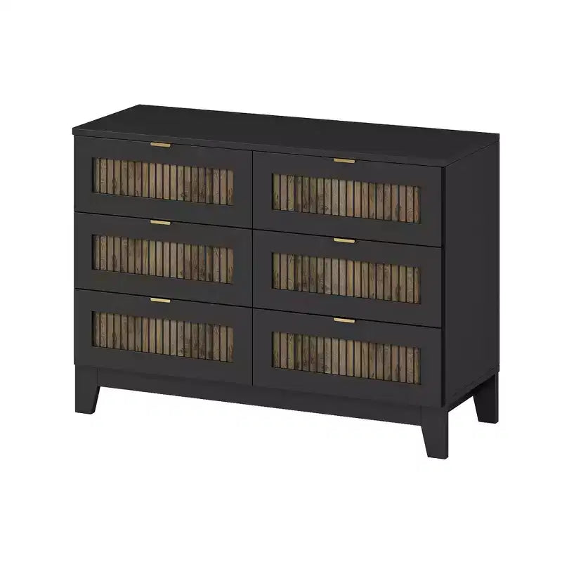 Cassettiera rustica in legno con 6 cassetti e maniglie in metallo, bianca, 119 cm L, portata 113 kg