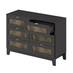 Cassettiera rustica in legno con 6 cassetti e maniglie in metallo, bianca, 119 cm L, portata 113 kg