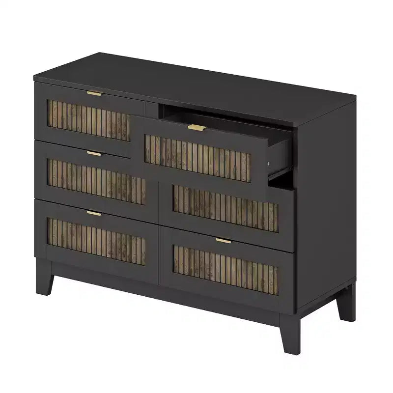 Cassettiera rustica in legno con 6 cassetti e maniglie in metallo, bianca, 119 cm L, portata 113 kg