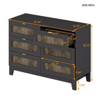 Cassettiera rustica in legno con 6 cassetti e maniglie in metallo, bianca, 119 cm L, portata 113 kg