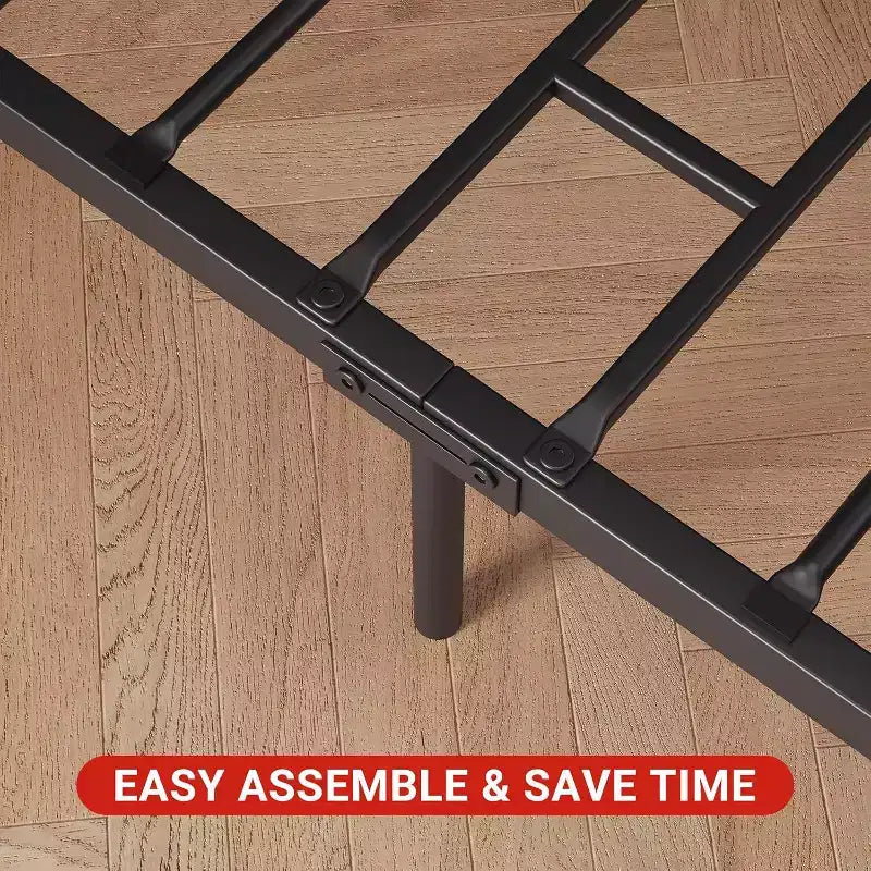 Base letto con piattaforma industriale in metallo da 14" per impieghi gravosi, con testiera in legno e vano contenitore sotto al letto, nessun bisogno di una rete a molle