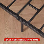 Base letto con piattaforma industriale in metallo da 14" per impieghi gravosi, con testiera in legno e vano contenitore sotto al letto, nessun bisogno di una rete a molle
