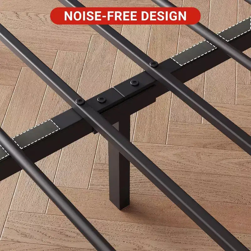 Base letto con piattaforma industriale in metallo da 14" per impieghi gravosi, con testiera in legno e vano contenitore sotto al letto, nessun bisogno di una rete a molle