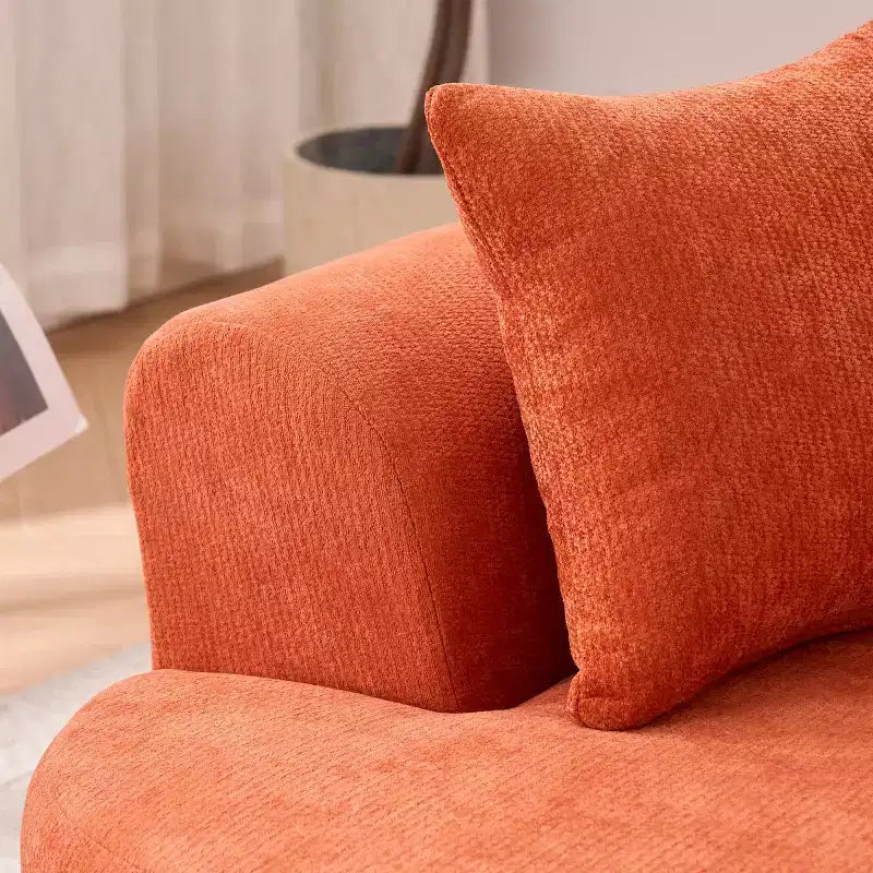 Moderno Divano a Nuvola a Mezzaluna in ciniglia con Cuscini, Seduta Profonda, 3 Posti per Soggiorno e Camera da Letto