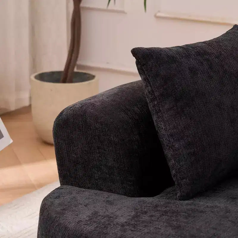 Moderno Divano a Nuvola a Mezzaluna in ciniglia con Cuscini, Seduta Profonda, 3 Posti per Soggiorno e Camera da Letto