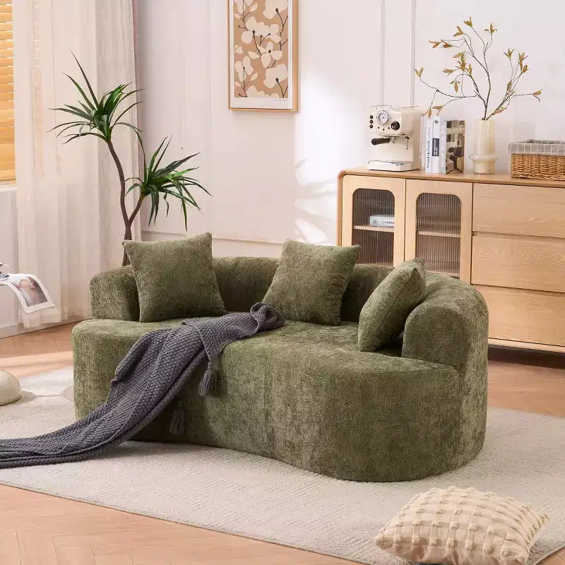 Moderno Divano a Nuvola a Mezzaluna in ciniglia con Cuscini, Seduta Profonda, 3 Posti per Soggiorno e Camera da Letto