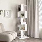 Libreria Rotante a 6 Ripiani di 190 cm con Pannelli Acrilici e Base Antiribaltamento per Camera da Letto e Soggiorno