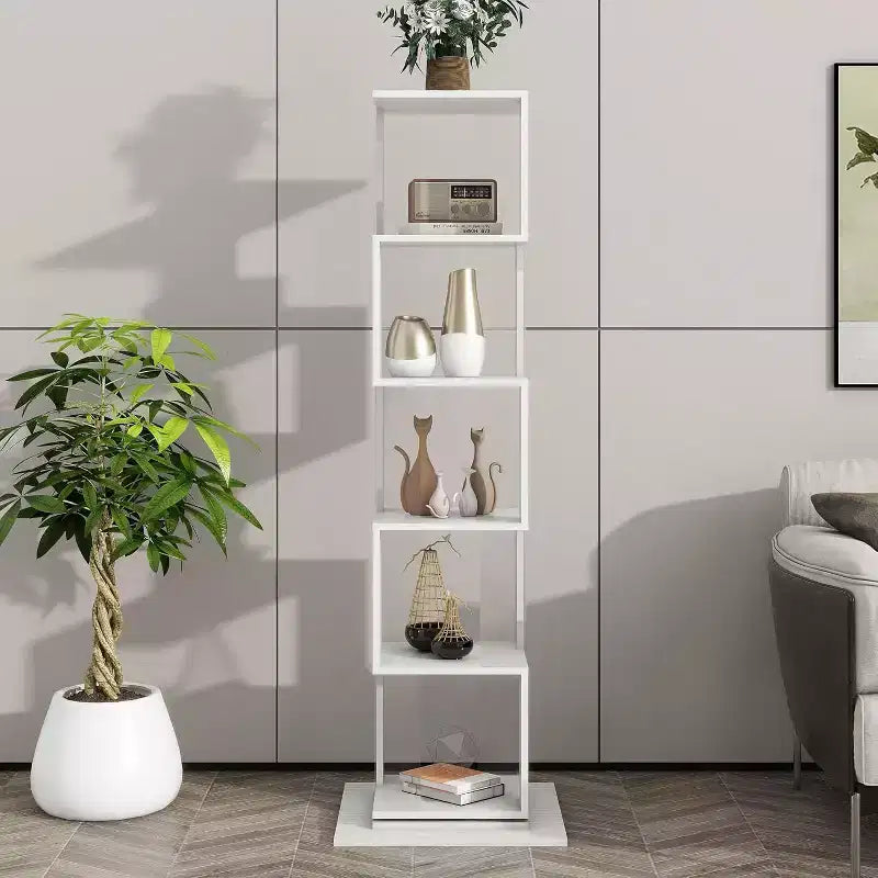 Libreria Rotante a 6 Ripiani di 190 cm con Pannelli Acrilici e Base Antiribaltamento per Camera da Letto e Soggiorno