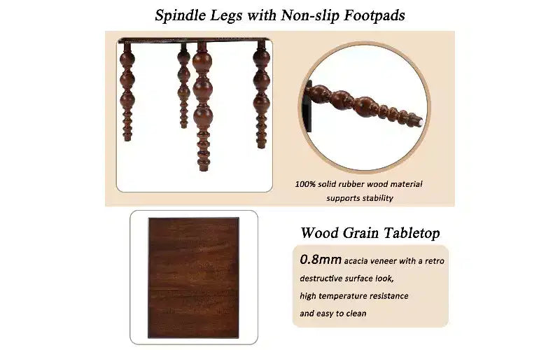 Tavolino da Divano Rustico con Cassetto, Gambe a Fuso a Bolle e Piano Impermeabile in Legno di Acacia, Comodino Vintage