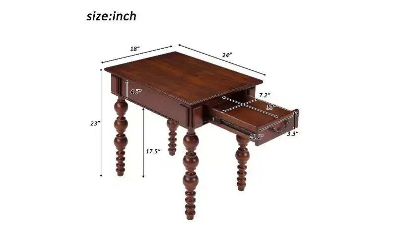 Tavolino da Divano Rustico con Cassetto, Gambe a Fuso a Bolle e Piano Impermeabile in Legno di Acacia, Comodino Vintage