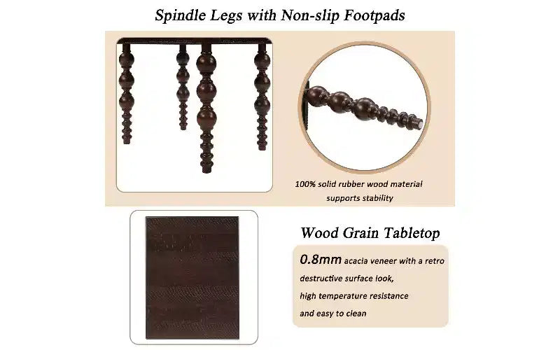 Tavolino da Divano Rustico con Cassetto, Gambe a Fuso a Bolle e Piano Impermeabile in Legno di Acacia, Comodino Vintage