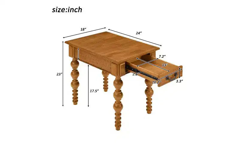 Tavolino da Divano Rustico con Cassetto, Gambe a Fuso a Bolle e Piano Impermeabile in Legno di Acacia, Comodino Vintage