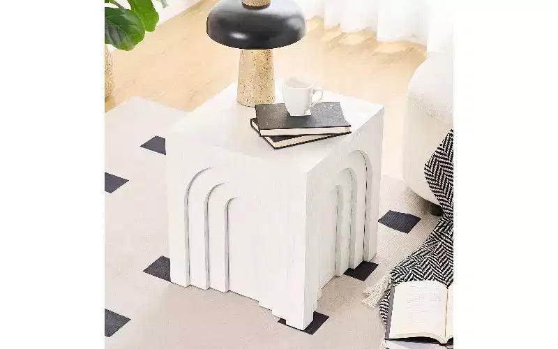 Tavolino moderno quadrato, comodino in MDF per soggiorno e camera da letto, 40x40 cm, bianco