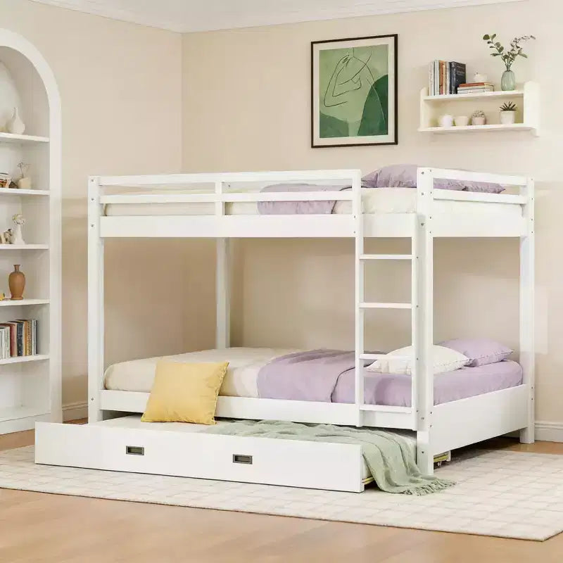 Letto a castello in legno Queen Size con letto estraibile Twin XL, pino e MDF, capacità di 272 kg per bambini e ospiti