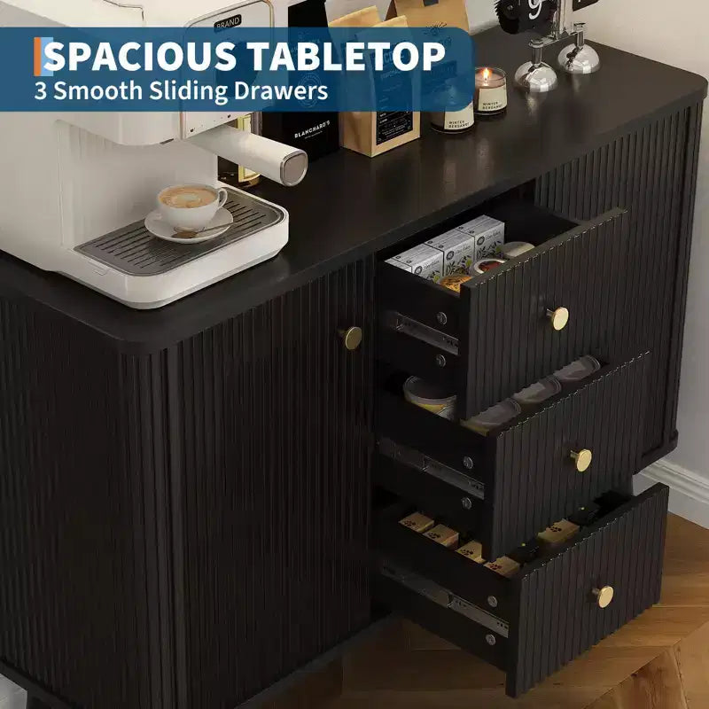 Madia a buffet scanalata da 47" con 3 cassetti e ripiani regolabili per sala da pranzo e cucina