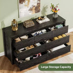 Cassettiera in legno moderna ampia a 7 cassetti, design senza maniglie, 134 cm L, per camera da letto, soggiorno e ingresso