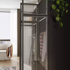 Armadio guardaroba nero da 300 cm dal pavimento al soffitto con luci LED a 3 colori e ante in vetro temperato