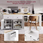 Isola per Cucina Rotante da 74,5" con Tavolo da Pranzo Allungabile, 2 Cassetti, Mobile a 4 Ante e Porta Spezie