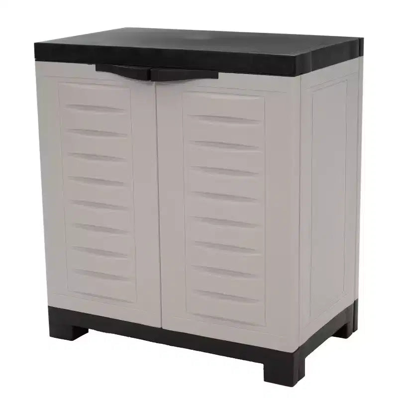 Armadio multiuso in plastica resistente a 2 ante da 66 cm con ripiano regolabile, grigio e nero, capacità 13,6 kg