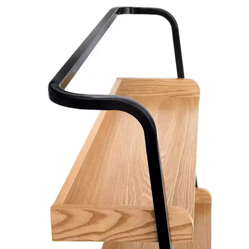 Scrivania a scala industriale con ripiani aperti, 185 cm di altezza, superficie in impiallacciatura e MDF, struttura in metallo naturale/nero
