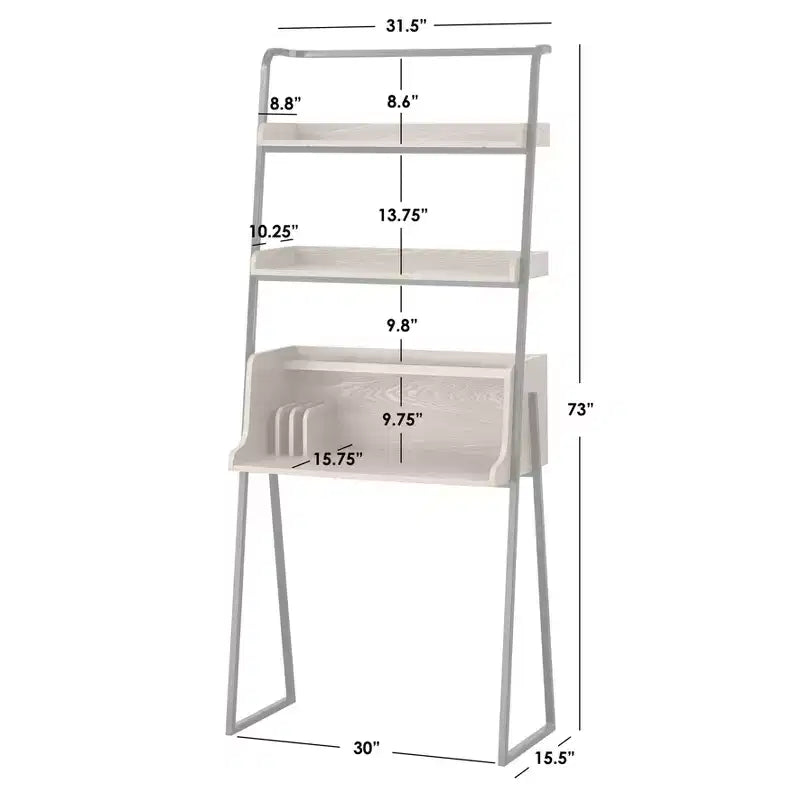 Scrivania a scala industriale con ripiani aperti, 185 cm di altezza, superficie in impiallacciatura e MDF, struttura in metallo naturale/nero