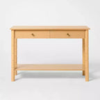 Consolle in legno moderna da 48" con 2 cassetti, ripiano inferiore aperto e gambe tornite, marrone