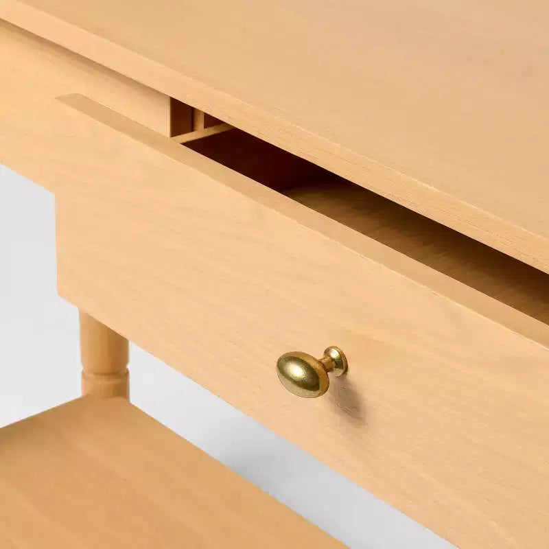 Consolle in legno moderna da 48" con 2 cassetti, ripiano inferiore aperto e gambe tornite, marrone
