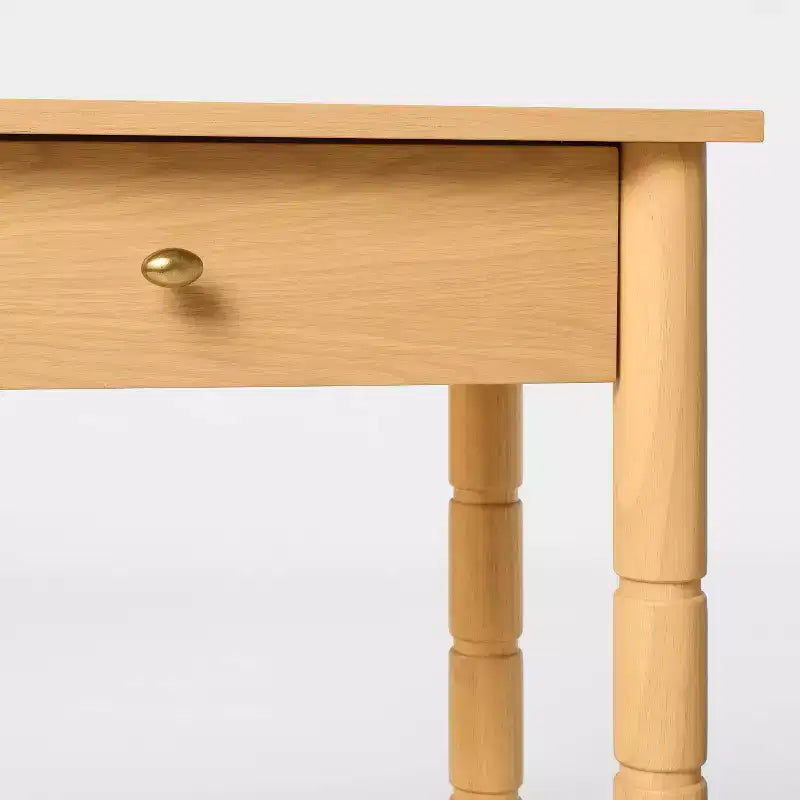 Consolle in legno moderna da 48" con 2 cassetti, ripiano inferiore aperto e gambe tornite, marrone