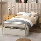 Telaio letto a piattaforma in metallo singolo con testiera, pediera e 34,3 cm di spazio sotto il letto, capacità 222 kg
