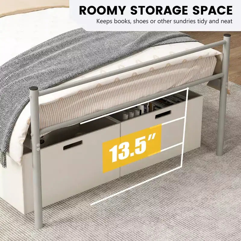 Telaio letto a piattaforma in metallo singolo con testiera, pediera e 34,3 cm di spazio sotto il letto, capacità 222 kg