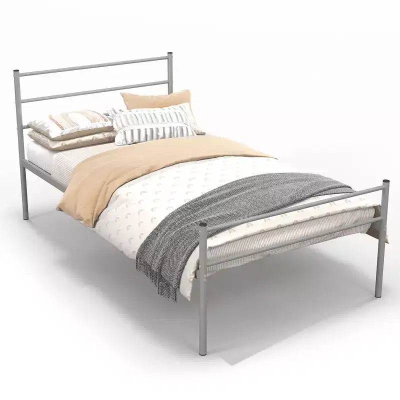 Telaio letto a piattaforma in metallo singolo con testiera, pediera e 34,3 cm di spazio sotto il letto, capacità 222 kg