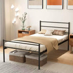 Telaio letto a piattaforma in metallo singolo con testiera, pediera e 34,3 cm di spazio sotto il letto, capacità 222 kg