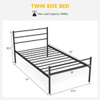 Telaio letto a piattaforma in metallo singolo con testiera, pediera e 34,3 cm di spazio sotto il letto, capacità 222 kg