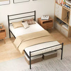 Telaio letto a piattaforma in metallo singolo con testiera, pediera e 34,3 cm di spazio sotto il letto, capacità 222 kg