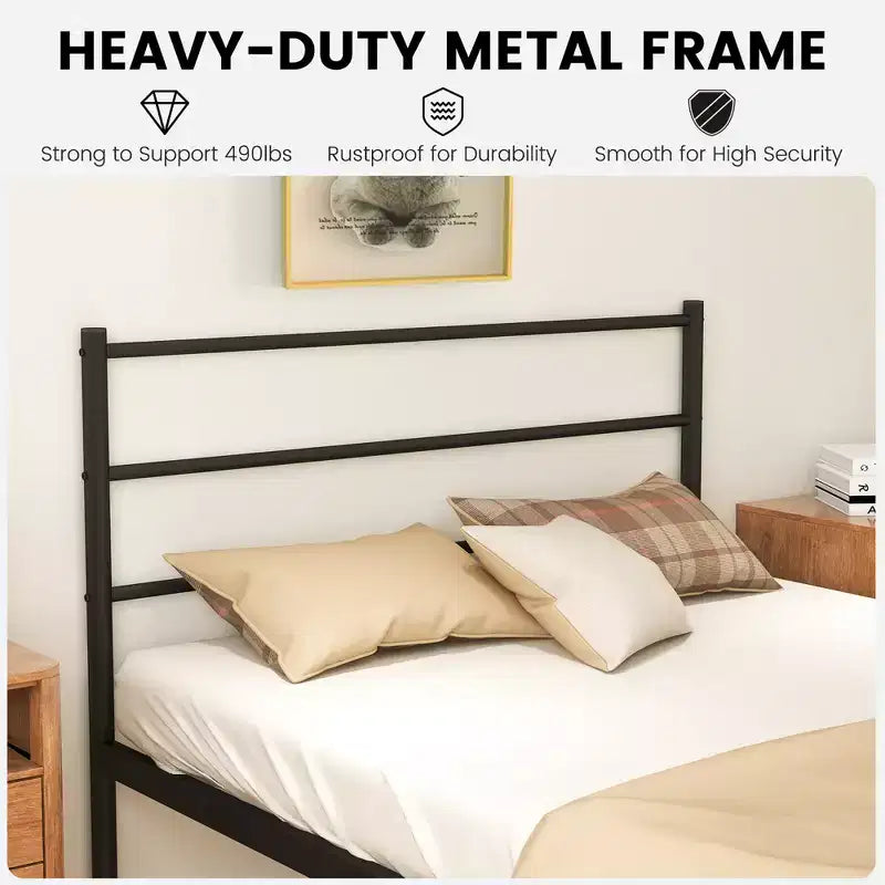 Telaio letto a piattaforma in metallo singolo con testiera, pediera e 34,3 cm di spazio sotto il letto, capacità 222 kg