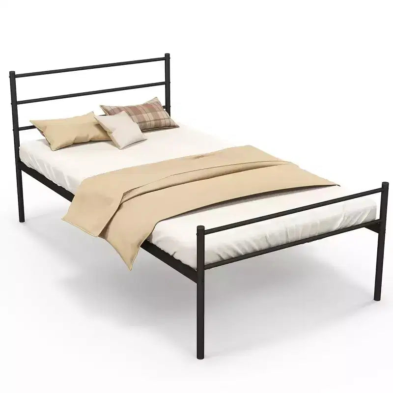 Telaio letto a piattaforma in metallo singolo con testiera, pediera e 34,3 cm di spazio sotto il letto, capacità 222 kg